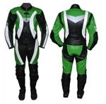 One 1 piece motorbike leather suit green black colour