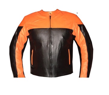 orange and black colour motorbike leather jacket