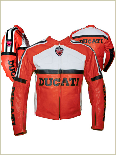 Red and White Color Ducati Motorcycle Leather Jacket