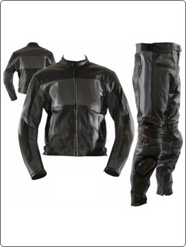 two 2 piece black colour motorbike leather suit