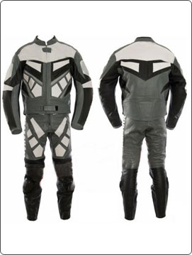 two 2 piece motorcycle leather suit black grey white colour